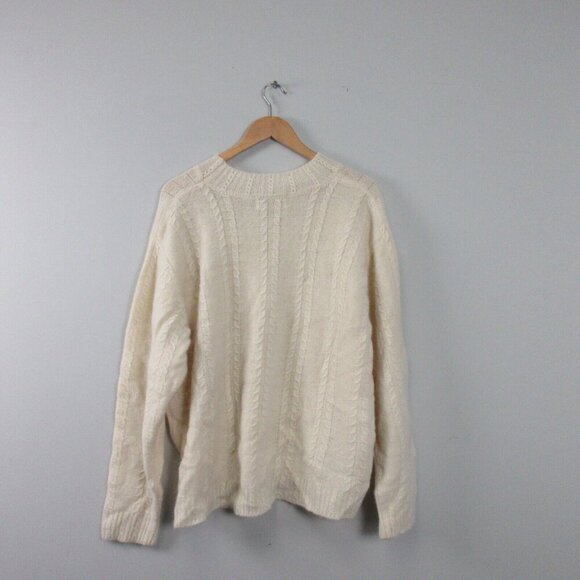 Liz Claiborne Womens Cable Knit Sweater M Ivory Angora Lambswool Coastal Vtg 348 - Picture 2 of 11